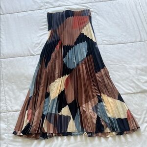 Dynamite Brown and Blue Midi A-Line Skirt